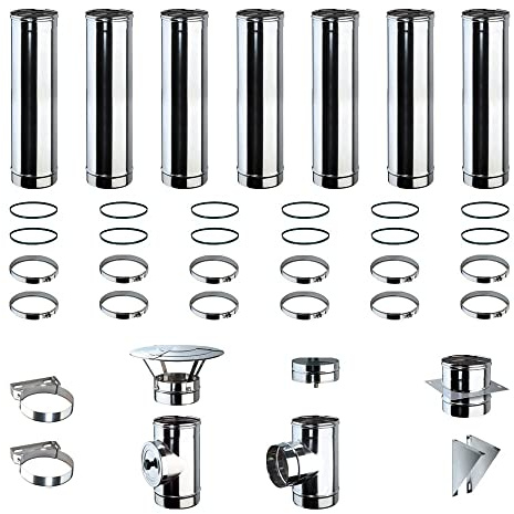 Kit Fumi Diametro 130 Mono Parete in Acciaio Inox, Altezza 7,54m, Kit scarico fumi per Stufa a Pellet e Legna, Caldaie, Camini | Brico Kit