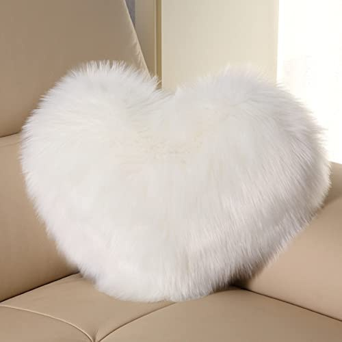 Somerway Cuscini Soffici a Forma di Cuore Cuscini Decorativi a Forma di Cuore in Pelliccia Sintetica Cuscini Decorativi in ​​Peluche Cuscino Lombare per Divano per Divano Letto Bianco