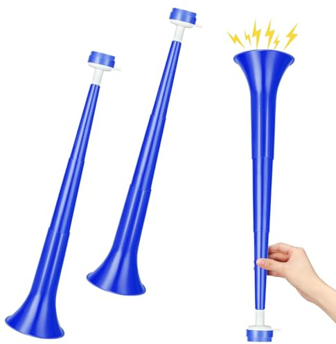 GCQJOQ 2 Pcs Stadium Horn for Adult, 21 Inch Vuvuzela Plastic Collapsible Cheering Trumpets for Sporting Events Football Carnival Party (Blue)