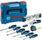 Bosch Professional Handwerkzeug-Set, 13-teilig (inkl. 6x Schraubendreher, 1x Maßband 5 m, 1x Wasserwaage 25 cm, 1x Messer, 10x Ersatzklinge, 2x L-BOXX-Einlage, L-BOXX)