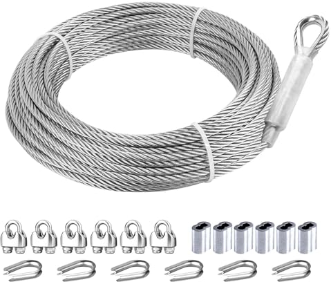 HANNGER 5mm Stainless Steel Wire Rope, 15M 7x19 Strand, 3/16 Stainless Steel Aircraft Cable for Heavy Duty Applications, Zipline Cable, Zip Wire Kit for Garden, Deck Railing