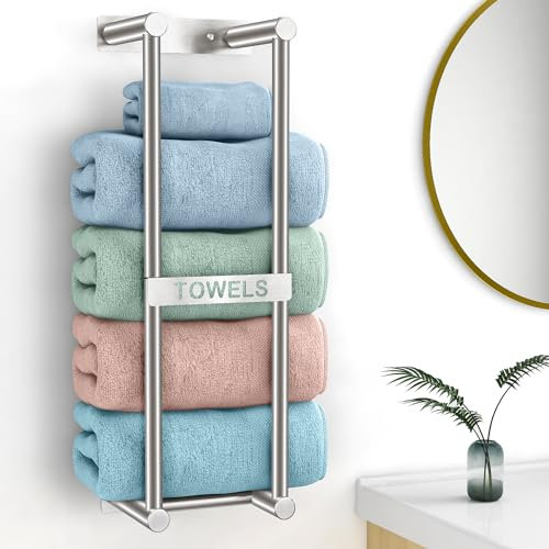 STWWO Towel Rack Wall Mounted Bath Towel Holder 56cm Bathroom Towel Holder for 4 Large Bath Sheets Rolled Towels Storage for Small Bathroom Organizer, Brushed