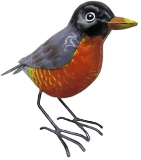 Small 5.5 Inch x 8 Inch Rustic Spring Robin Red Breast Metal Tin Song Bird Figurine Statue