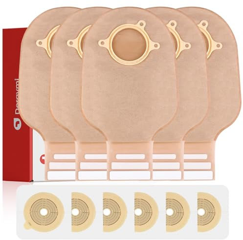 60 sacchetti per stomia per colostomia, in due pezzi, drenabili, per adulti, con chiusura, 15 mm-60 mm, da ritagliare, per stomia, ileostomia, cura della stomia (40 sacchetti + 20 barriere)