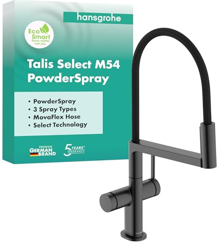 hansgrohe Talis Select M54 PowderSpray - grifo de cocina con ducha extraíble, SemiPro, 3 tipos de chorro, altura del caño 210mm, grifo cocina fregadero, caño giratorio, cromo negro cepillado, 72861340