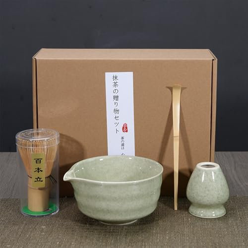 LIIGOU 4 Stück Matcha Tee Set Japanisches Matcha Whisk Set Matcha Ceremonial Grade Kit mit Matcha Besen Matcha Schale Besenhalter Aus Keramik Matcha Löffel für Die Matcha Teezeremonie