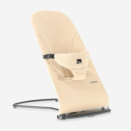 Deryan Teddy Wipstuhl – Ergonomische Babywippe mit weichem Bezug – Faltbar & Leicht – Für Neugeborene bis 9 kg – Babywippe mit Spielbogen – Farbe Cream