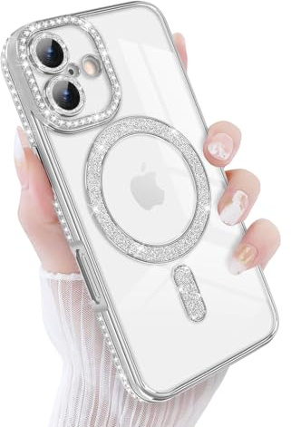 Newseego für iPhone 17 Hülle, Glitzer Funkelnde Diamanten Handyhülle Kompatibel mit MagSafe Luxuriös Bling Flexibel TPU Glitter 6,3 Zoll Schutzhülle Fallschutz Stoßfest für iPhone 17 Silber