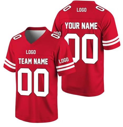 Personalisierte American Football Trikots mit Name Nummer Logo Karneval Kostüm T-Shirt für Kinder Erwachsene Junge Mädchen Herren Damen