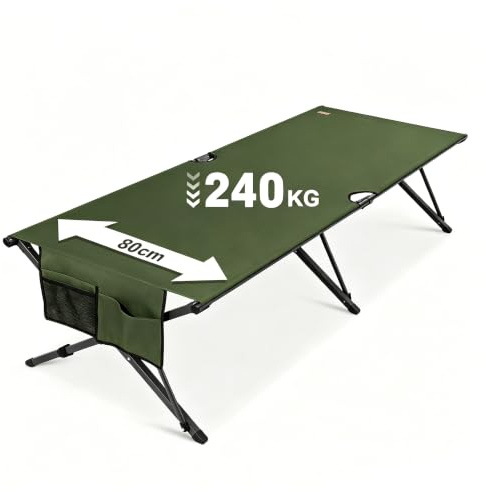 Fällbar fältsäng XXL upp till 240 kg, 210 x 80 cm, hopfällbar och använd omedelbart | Robust campingsäng vikbar lätt med bärväska, bärbar campingsäng för camping, resor, gäster och nödsituationer
