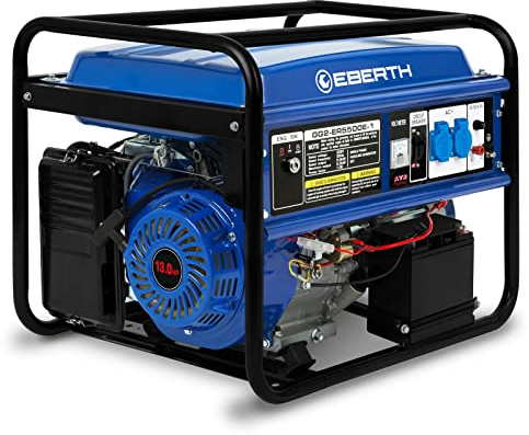 EBERTH 5500 Watt Groupe electrogene Generateur electrique portable moteur à essence 13 CV, 4 temps, 2x 230V, 1x 12V, monophasé, démarrage électrique, régulateur AVR, sécurité niveau d'huile