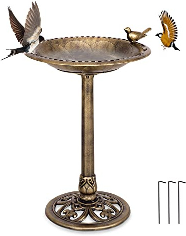 COSTWAY Comedero Pajaros Exterior de PP, Alimentación de Aves de Jardín, Comedero Vertical para Pájaros en Estilo Retro, Decorativo Exterior Baño de Pájaros (Bronce, 51 x 51 x 72 cm)