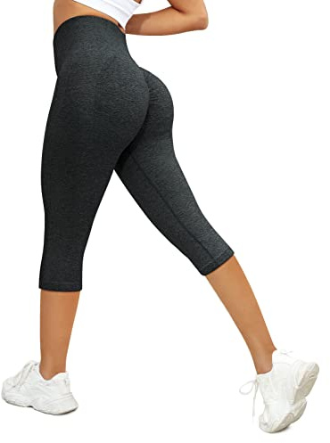 PASUDA Leggins Mujer Push Up 3/4 Capris Mallas Pantalones Deportivos Anticeluliticos Yoga Leggings de Cintura Alta Elásticos Barriga Control Pantalones Deporte para Fitness Correr (Negro, L)