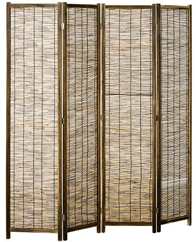 HOMCOM Paravent en Bois 4 Panneaux 160 x 170 cm séparateur de pièce closion de séparation Pliable - Naturel