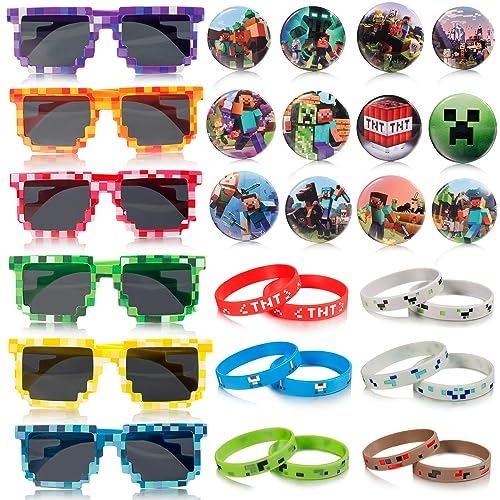 30pcs Regali di compleanno per bambini, Kit party bomboniere compleanno, Bomboniere per feste compreso 12 badge, 12 braccialetti, 6 occhiali , Per Decorazione per Feste per Bambini, Festa Decorazioni