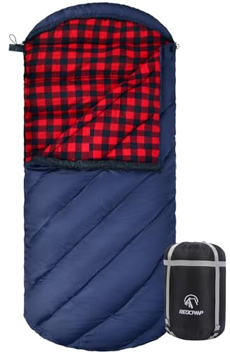 REDCAMP Extra Large Thick Flannel Sleeping Bag for Adults Winter,Red Plaid