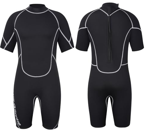 Owntop Muta Shorty 3/2mm Uomo - Muta con Zip Posteriore per Immersioni Surf, Mute da Immersione a Maniche Corte in Neoprene Elasticizzato per Sport Acquatici, Uomo Nero M