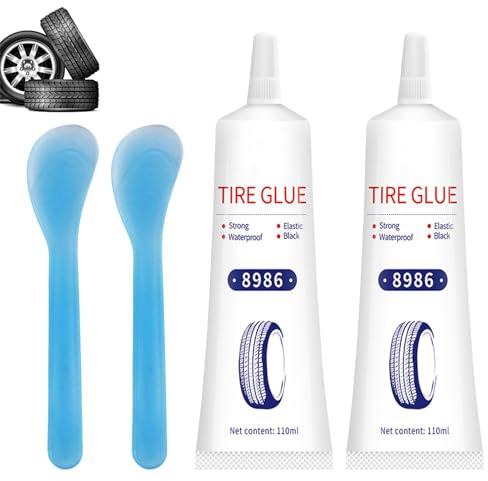 IJHYGD 2 Stück Autoreifen Kleber,Gummikleber Schwarz,Reifenkleber Autoreifen,Autoreifen Reparaturset,Wasserfest Reifenkleber,Repariert Schnell Reifenrisse,Löcher und Abblättern