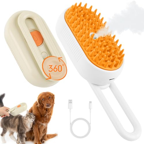 Katzenbürste Mit Wasser DQGHQME USB Wiederaufladbarer Katzenspray Massagekamm Für Hundebürste Kurzhaar Langhaar, 3-in-1 Multifunctional Dampfbürste Katze Für Massage, Pflege Und Haarentfernung(2 Set)