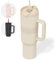 ONYX Trinkflasche mit Strohhalm - 1,2L Thermoskanne auslaufsicher, idealer Kaffeebecher to go, für heiße & kalte Getränke, Thermobecher BPA-frei, Edelstahl Isolierbecher mit Henkel, Beige