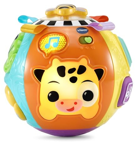 VTech - Lumi Balle des Animaux, Balle Sensorielle Bébé Interactive et Musicale, Vache Jouet avec Effets Lumineux, Jeu de Motricité et d'Éveil, Cadeau Bébé Dès 6 Mois - Contenu en Français
