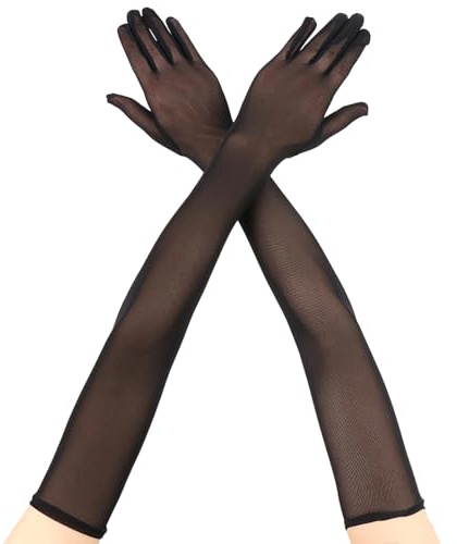 anyts Guanti lunghi da donna in tulle, 55 cm, eleganti, per feste, matrimoni, compleanni, feste di danza, opera, Nero , Taglia unica