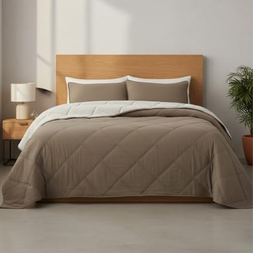 DONATELLA Edredón Invierno Sherpa Aura - Reverso de Borreguillo - Edredón Suave, Cálido y Transpirable - 090 cm, Marron
