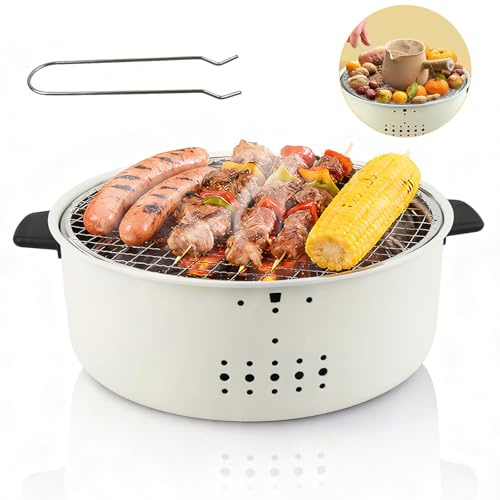 Barbecues à Charbon, SilverChry Barbecue de Table, Antiadhésif, Rond, Barbecue Ou Casserole Chaude, Eau Bouillante, Poêle à Charbon Pour la Maison, Les Fêtes, Le Camping en