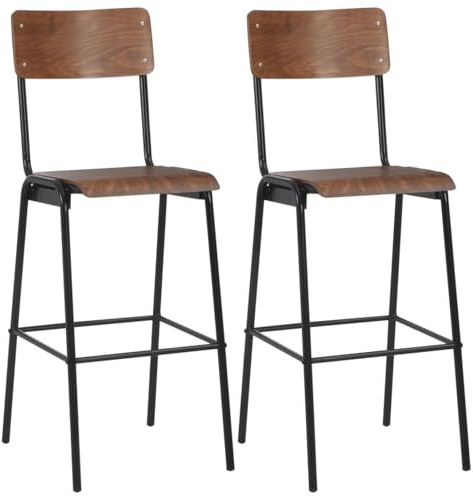 Swpsd Bar Chairs 2 pcs Brown Solid Plywood Steel bar furniture Model280079