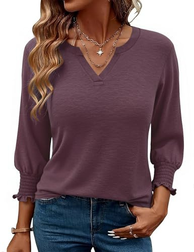 Gyabnw Blouse Femme Col V Manches 3/4 Bouffantes à Volants | Manches bouffantes à volants, Poignets froncés, Coupe raffinée, Idéale pour bureau et occasions