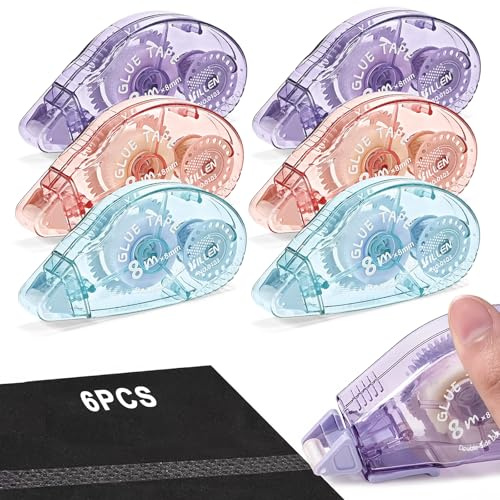 flintronic Rodillo de cinta adhesiva, 6 dispensadores de cinta de doble cara para suministros de álbumes de recortes, rodillo de cinta adhesiva para escuela, hogar, oficina, manualidades, tarjetas