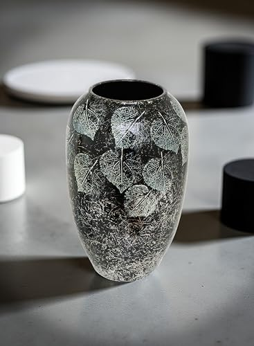 Decorative Black Leaf Pattern Vase 29cm – Modern Textured Flower Vase for Home Décor, Living Room, Table Centerpiece