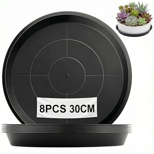 Bailtouk 8 Piezas Platillos para Plantas, 30cm Platos para Macetas Redondas, Plástico Platillos para Macetas Bandejas de Goteo para Macetas para Jardines, Patios Traseros, Balcones (Negro)
