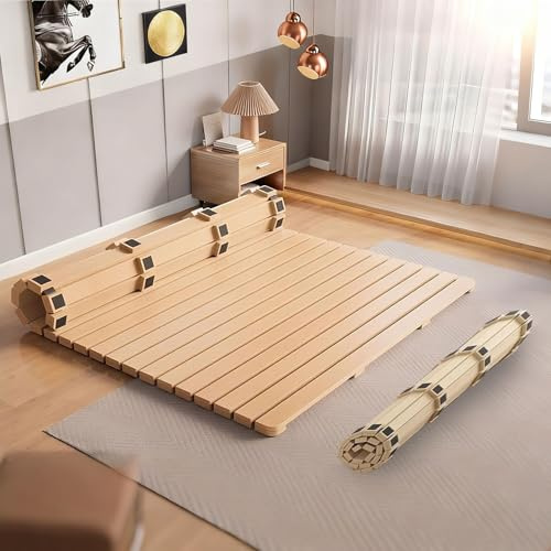 XIJIXILI Floor Bed Frame Japanese Bed Frame Foldable Slatted Bed Base Wooden Floor Platform Guest Tatami Mat（Full）