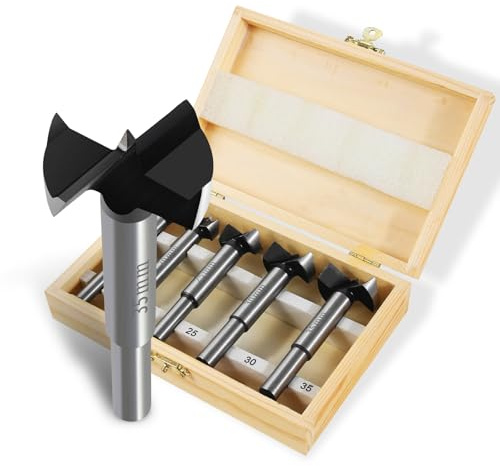 Forstner - Set di 5 punte professionali Forstner (Ø 15/20/25/30/35 mm) con scatola di stoccaggio, per fori in legno e plastica, per un rapido cambio di utensili