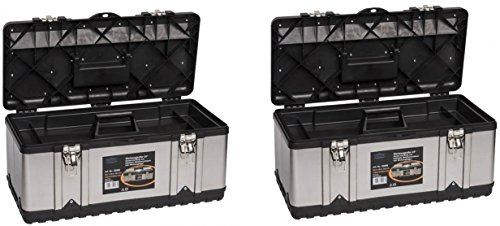 2 Stück XXL Werkzeugkoffer PROFI 23 aus Edelstahl mit robustem Kunststoff-Rahmen und herausnehmbaren Werkzeugträger. Mit Metallverschlüssen, abschließbar. Maße: 58,2 x 29,8 x 25,5 cm