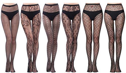 HOVEOX 6 Pairs Lace Patterned Tights Fishnet Floral Stockings Small Hole Pattern Leggings Tights Net Pantyhose