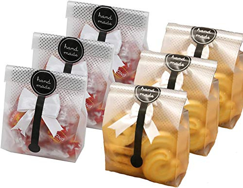 100 Pcs Translucent Plastic Cake Bags with 100pcs Hand Made Stickers