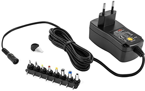 Poppstar universal laddare 3/4.5/5/6/7.5/9/12 V 1,5 A (1500mA) och 8 utbytbara kontakter, LED, 150 cm