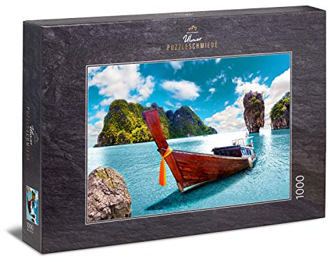 Ulmer Puzzleschmiede - Puzzle Paradise: 1000 pieces jigsaw puzzle - Dreamlike picture of a beach in Thailand with boats in the water
