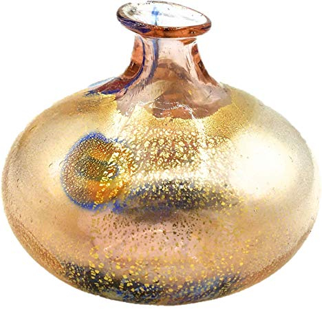 Bottiglia Collezione Vetro di Murano Murrina Foglia Oro Made in Italy (Cipolla Rosa, Ø 8 h 6 cm)