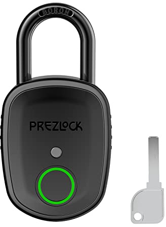 Fingerabdruck-Vorhängeschloss mit Schlüssel-Backup, 2 Schlüssel, Prezlock, geeignet für den Außenbereich und strapazierfähig, IP65 wasserdicht.