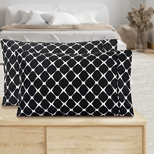 Valerian Printed Pillowcases 2-Piece Set Egyptian Quality 1500 Thread Count Timeless Classic Designs Soft and Smooth Weave, Wrinkle Resistant, Bloomingdale Queen Pillowcase, Black