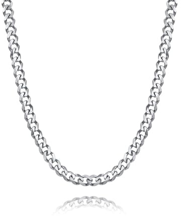 Daisy Philip 4mm CURB Mens Necklace Silver Chain Cuban - Stainless Steel Jewellery - Neck Link Chains for Men Man Women Boys Kids - 18 20 22 24 26 (18)
