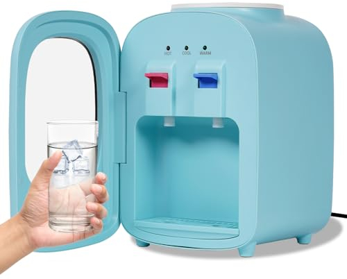 BAOSHISHAN Mini dispensador de agua de carga superior de acero inoxidable, 19 L, azul-2, 22 x 22 x 33 cm, encimera, 2 ajustes, eléctrico con cable, con protector de control de temperatura dual