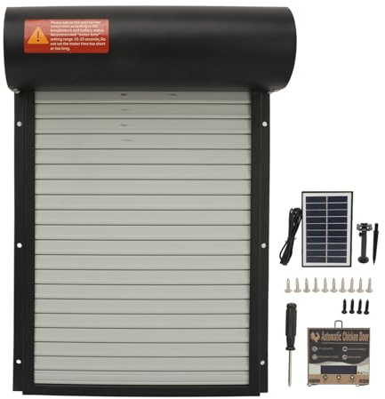 Automatic Chicken Coop Door with Timer, Solar Powered Chicken Door Opener LED Screen Auto Chicken Coop Door for Duck Goose Farm Safety Coop Doors Equipment