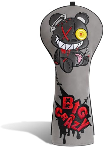 Big Crazy Golfschlägerhauben – lustiger Fahrer & einzigartiger Hybrid, Fairwayholz & Putterklingen-Schlägelabdeckungen – Golfgeschenk Broken Bear