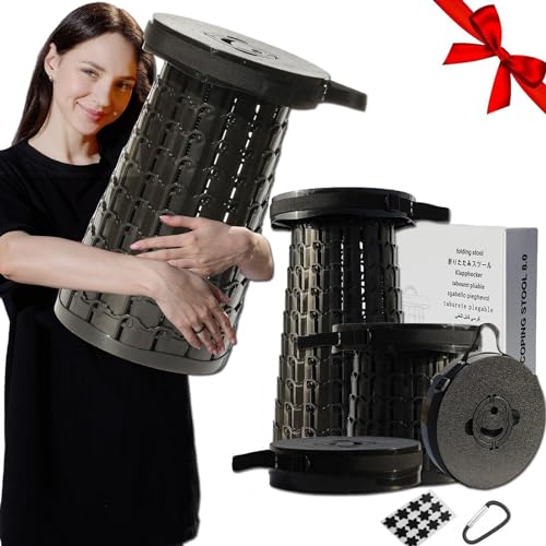 XIUWOUG Klapphocker Faltbar, 2024 Neuer Durchmesser 30 cm Großer Campinghocker, Hocker Höhenverstellbar 7-50 cm des Teleskophocker, Klappbarer Hocker Maximalbelastung 300 Kg,Schwarz