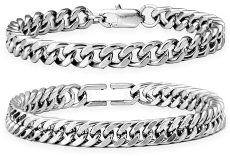 XIANNVXI 2 Pcs 7.5 Mens Chain Bracelets Silver Bracelet for Men Mens Silver Bracelets Stainless Steel Jewellery