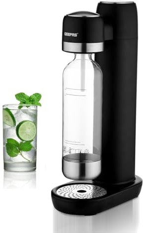 GEEPAS Sparkling Water Maker with 900ml Bottle | Soda Maker, Soda Machine for Fizzy Drinks Machine Home Carbonator, Quick Connect Co2 Gas Bottle (Not Included) | Black